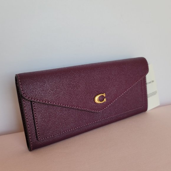 COACH Wyn Crossgrain Leather Wallet –Deep Berry - Picture 3 of 16